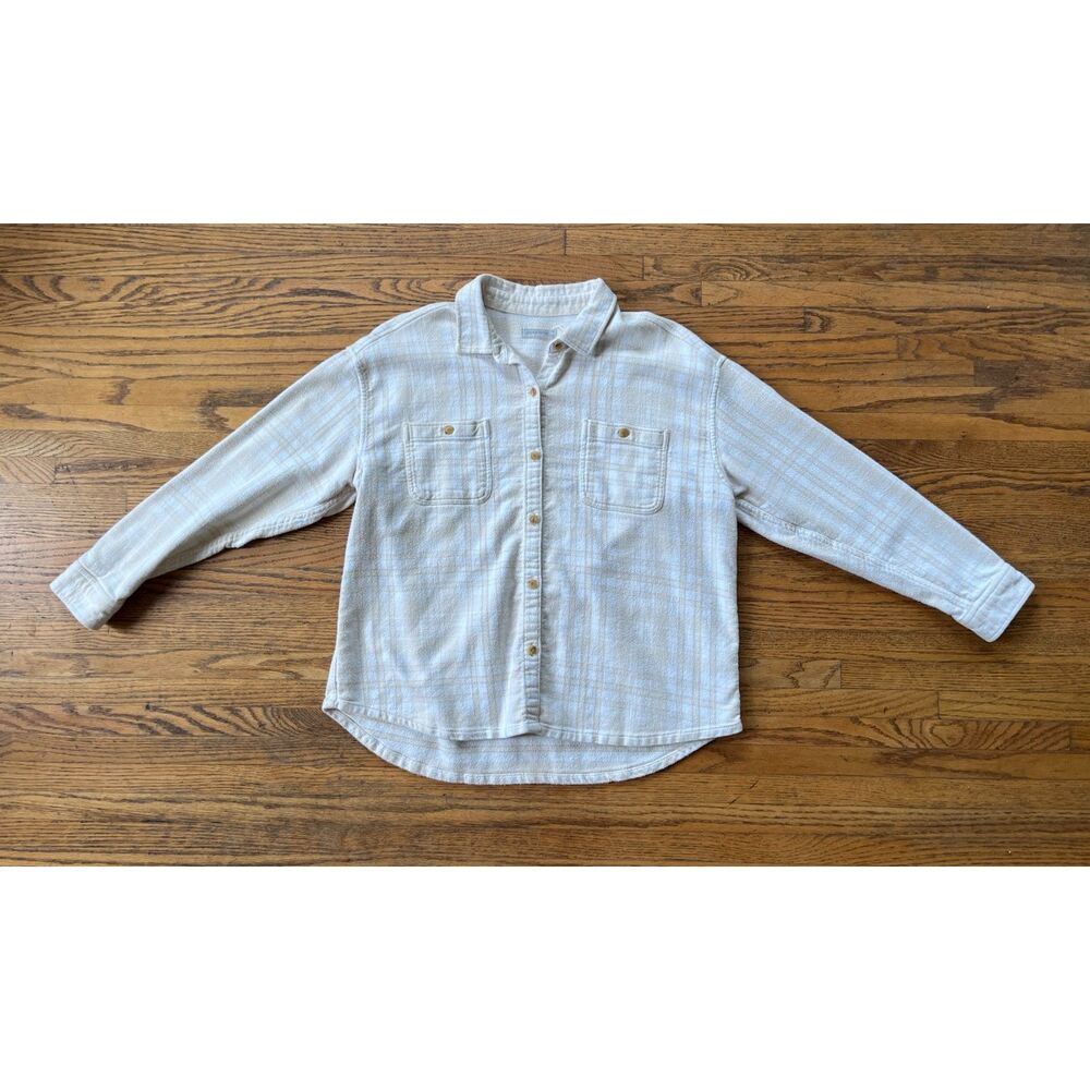 OUTERKNOWN Gray Plaid Long Sleeve Button Up Top Shirt Women's Size Medium - Picture 3 of 10